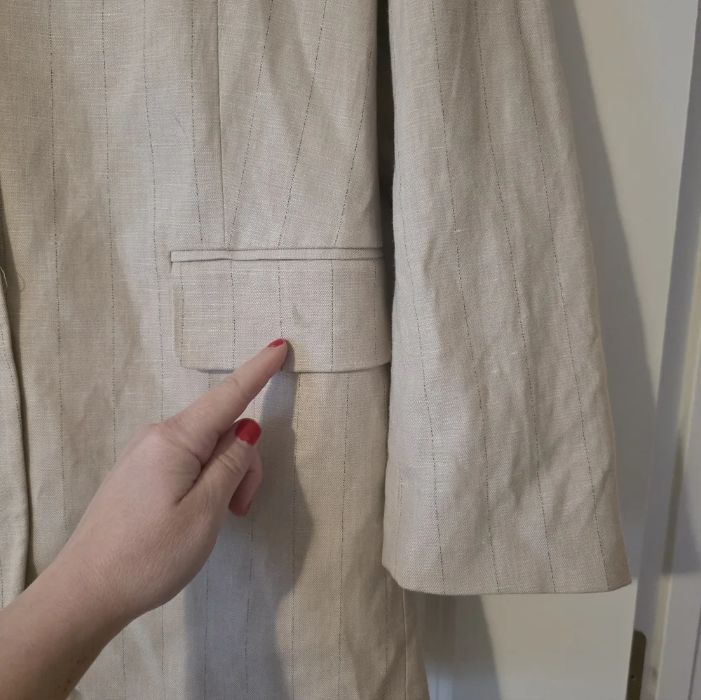 H&M Linen Blend Striped Blazer Womens M Preppy Minimalist Academia Tan Cream